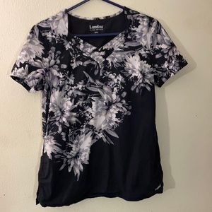 Floral Black and White Scrub Top